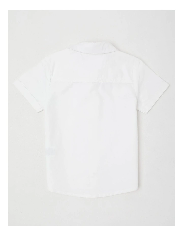 Short Sleeve Woven Oxford Shirt in White image 3