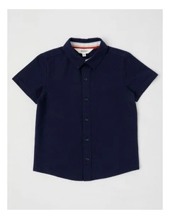 Short Sleeve Woven Oxford Shirt in Navy