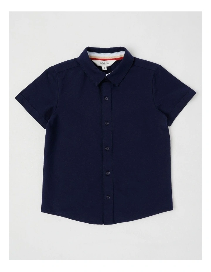 Short Sleeve Woven Oxford Shirt in Navy image 1