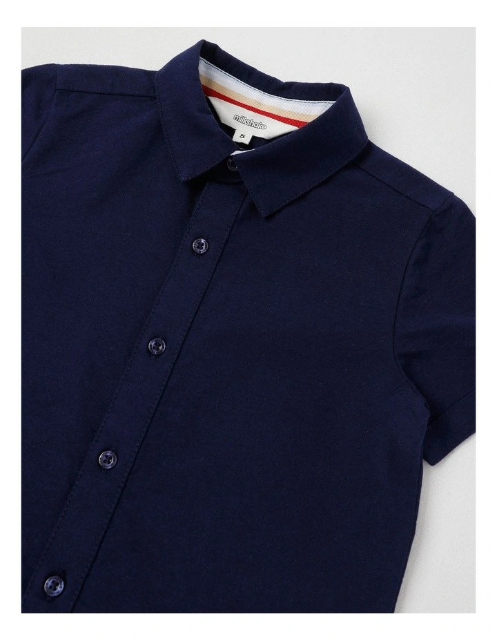 Short Sleeve Woven Oxford Shirt in Navy image 2