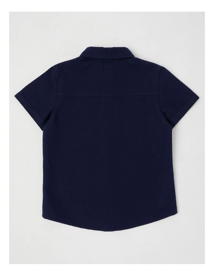 Short Sleeve Woven Oxford Shirt in Navy image 3