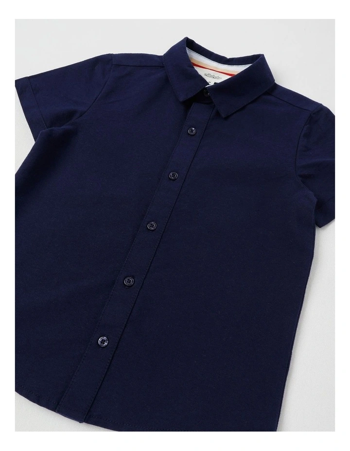 Short Sleeve Woven Oxford Shirt in Navy image 4