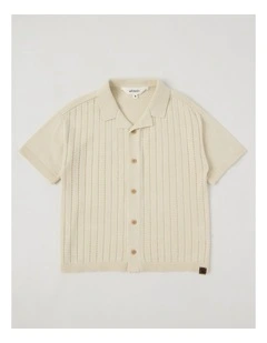 Short Sleeve Knitted Resort Shirt in Ecru