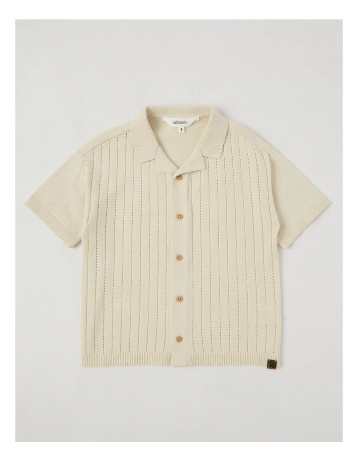Short Sleeve Knitted Resort Shirt in Ecru image 1