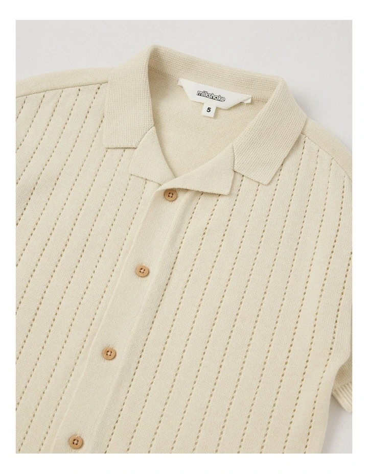 Short Sleeve Knitted Resort Shirt in Ecru image 2