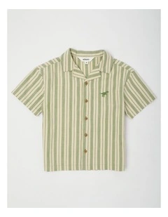 Relaxed Woven Shirt in Khaki Ecru Stripe