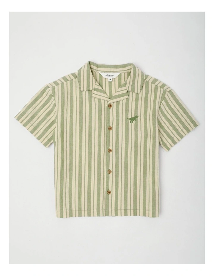 Relaxed Woven Shirt in Khaki Ecru Stripe image 1