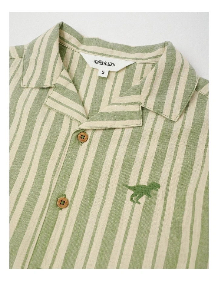 Relaxed Woven Shirt in Khaki Ecru Stripe image 2