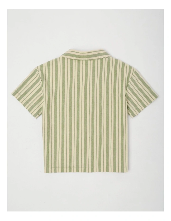 Relaxed Woven Shirt in Khaki Ecru Stripe image 3