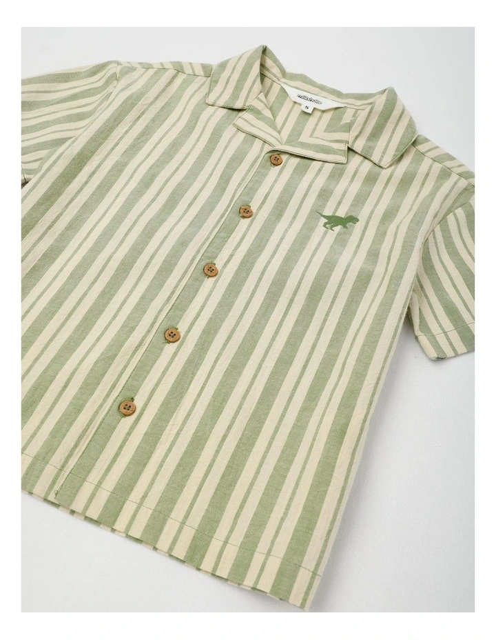 Relaxed Woven Shirt in Khaki Ecru Stripe image 4