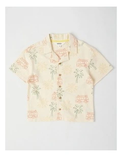 Short Sleeve Relaxed Jersey Knit Shirt in Beach Combi Ecru