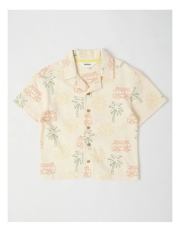Short Sleeve Relaxed Jersey Knit Shirt in Beach Combi Ecru image 1
