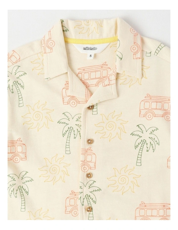Short Sleeve Relaxed Jersey Knit Shirt in Beach Combi Ecru image 2