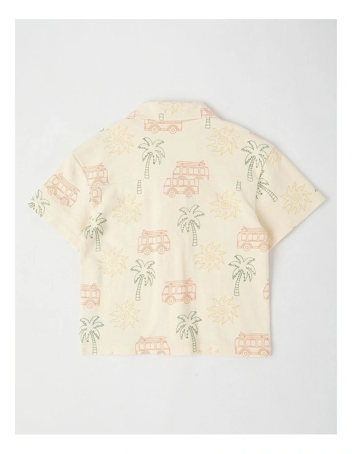 Short Sleeve Relaxed Jersey Knit Shirt in Beach Combi Ecru image 3