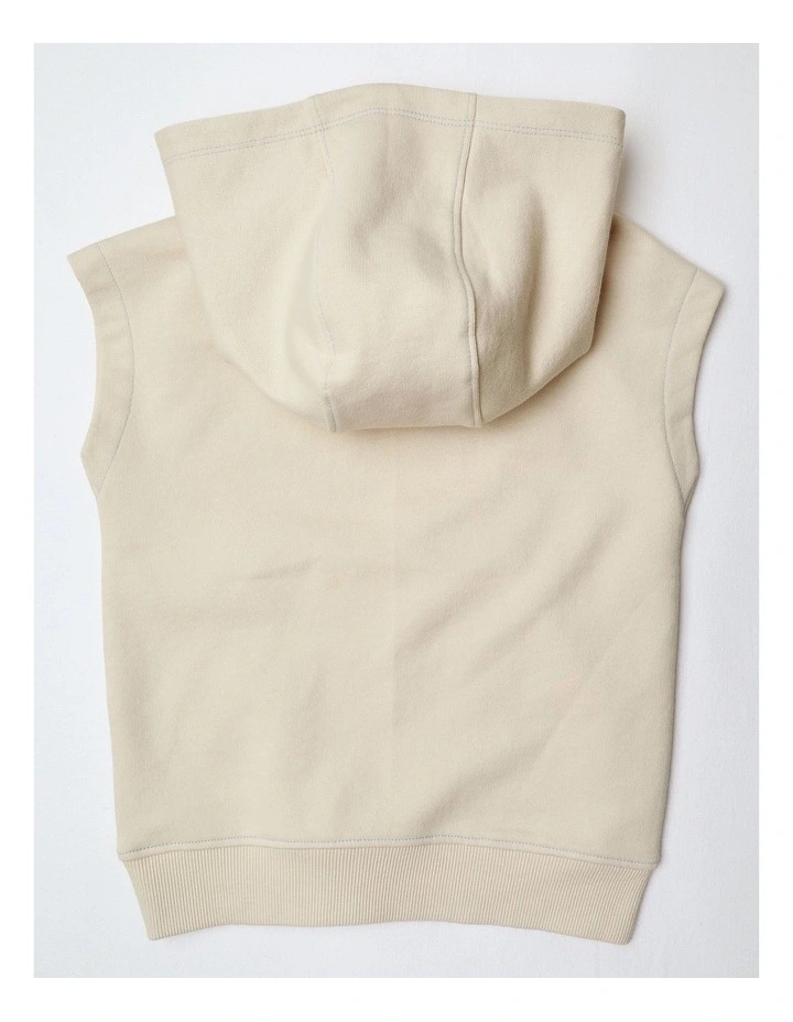 Sleeveless Hooded Sweat in Beige image 3