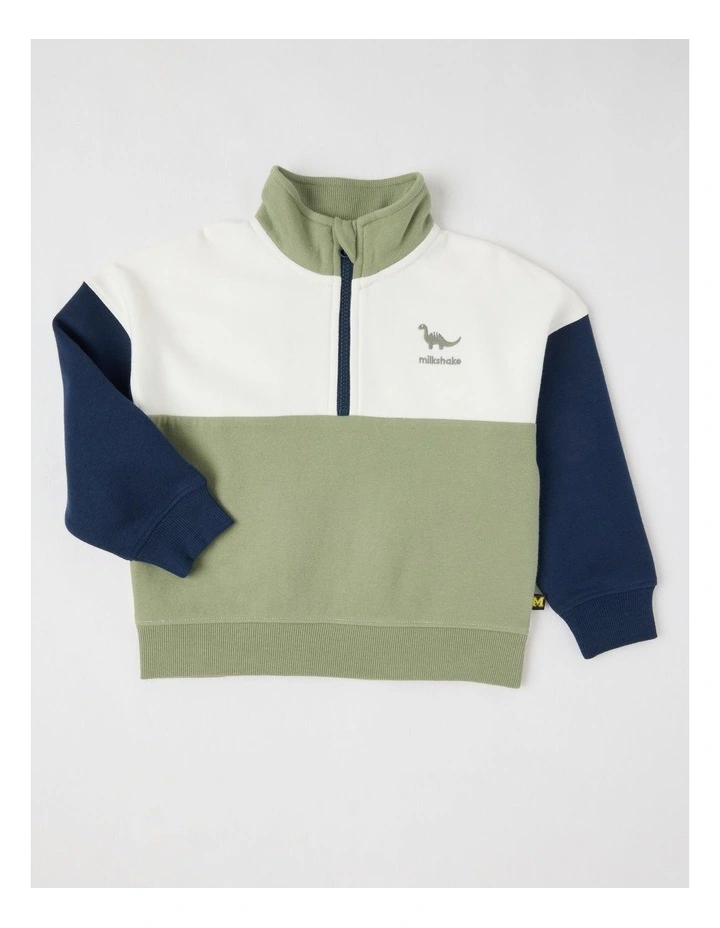 1/4 Zip Splice Sweat Top in Khaki & Navy & Ecru image 1