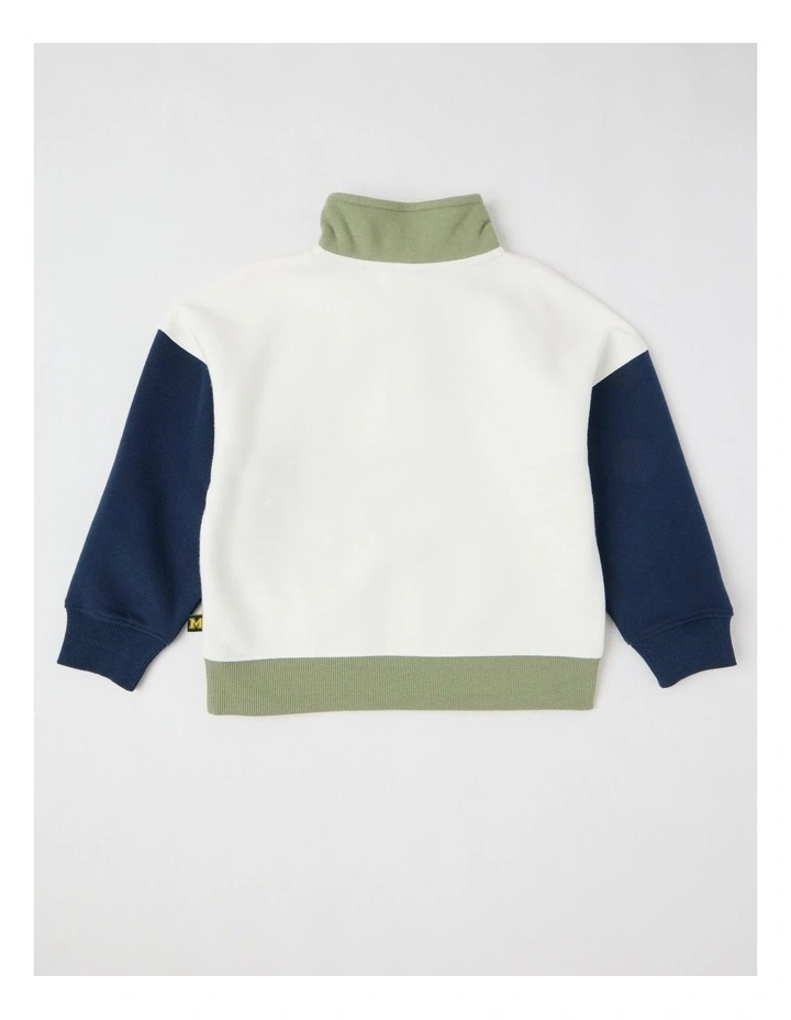 1/4 Zip Splice Sweat Top in Khaki & Navy & Ecru image 3