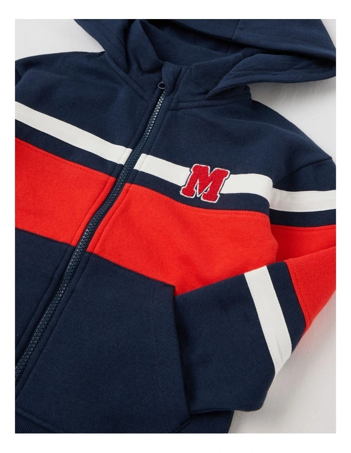 Fleece Zip Thru in Navy & Red image 2