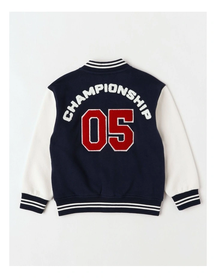 Fleece College Bomber in Navy image 3