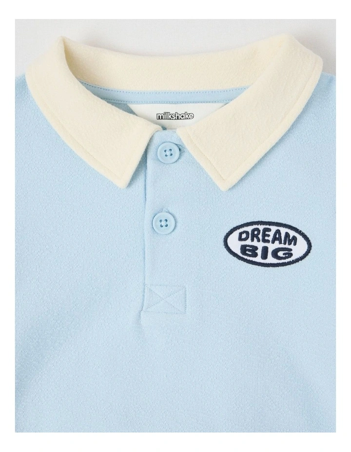 Long Sleeve Polo Sweat in Light Blue & Green image 2