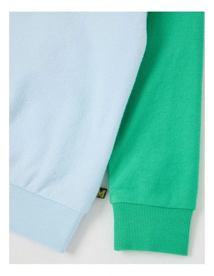 Long Sleeve Polo Sweat in Light Blue & Green image 4