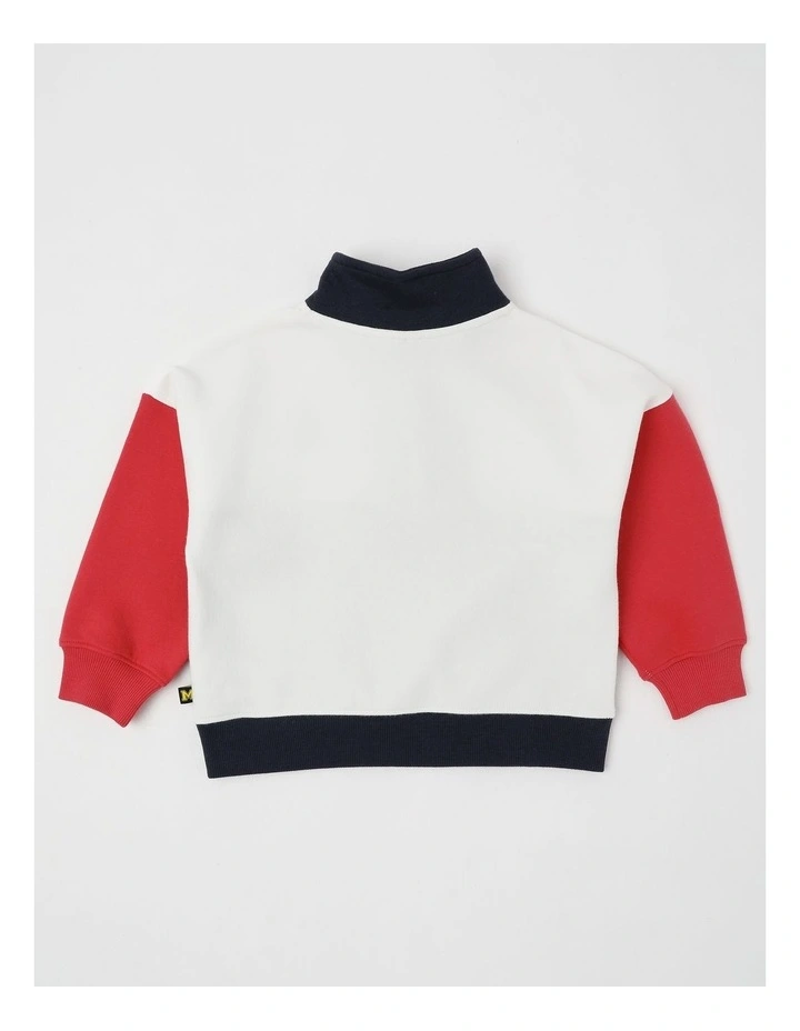 1/4 Zip Splice Sweat Top in White, Navy & Red image 3