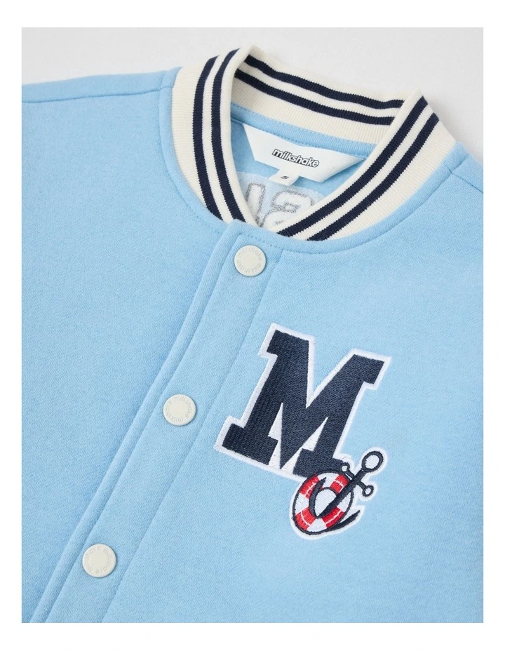 Fleece College Bomber in Light Blue image 2
