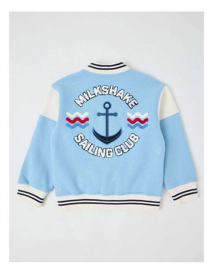 Fleece College Bomber in Light Blue image 3