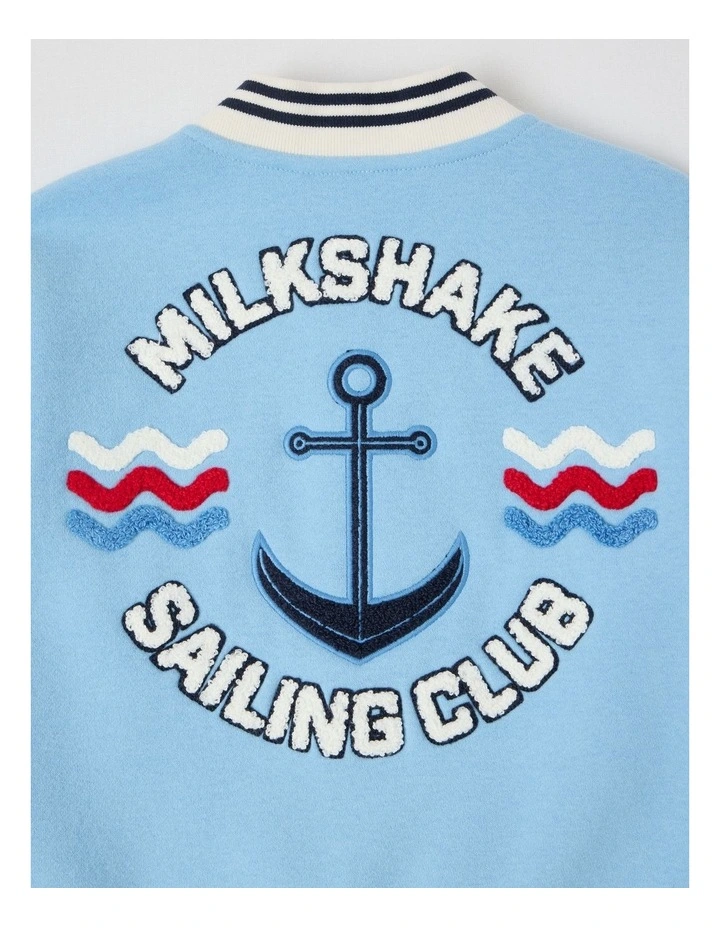 Fleece College Bomber in Light Blue image 4