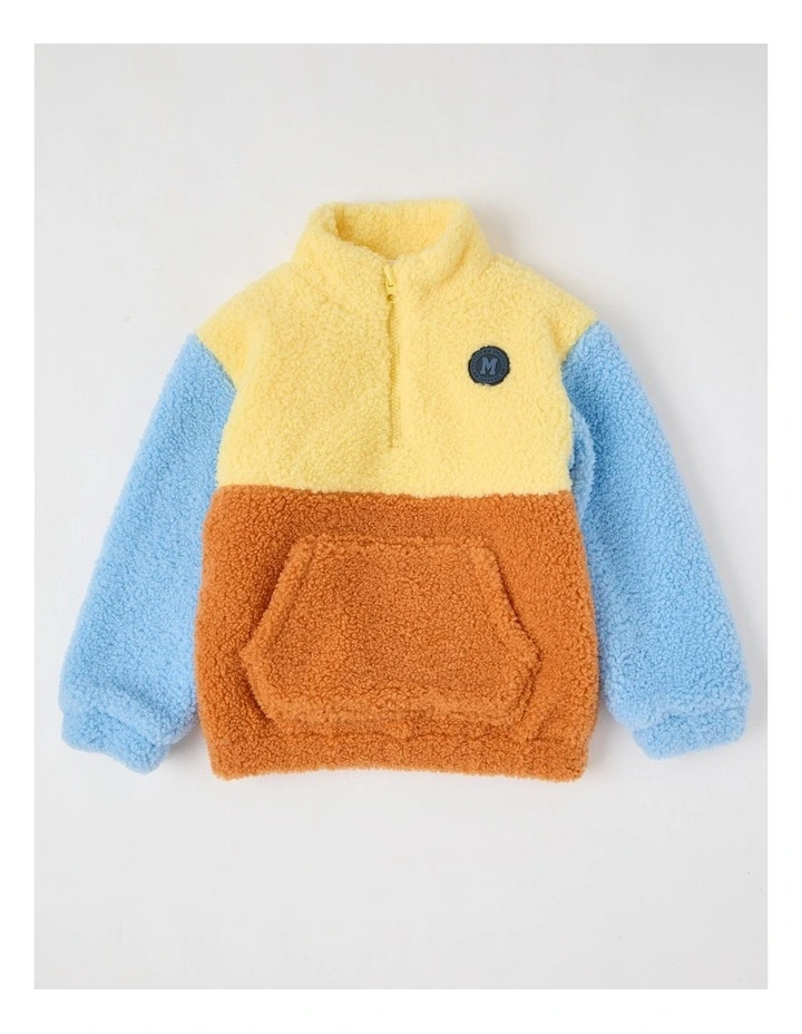 1/4 Zip Polar Fleece Sweat in Yellow, Tan & Blue image 1