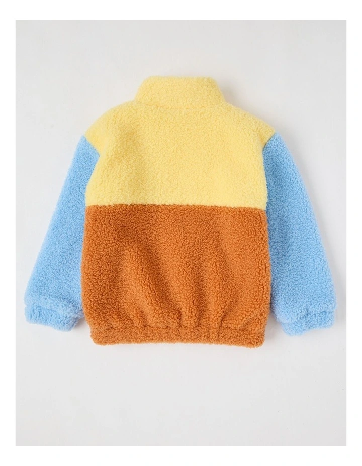 1/4 Zip Polar Fleece Sweat in Yellow, Tan & Blue image 2