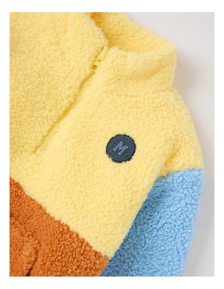 1/4 Zip Polar Fleece Sweat in Yellow, Tan & Blue image 3