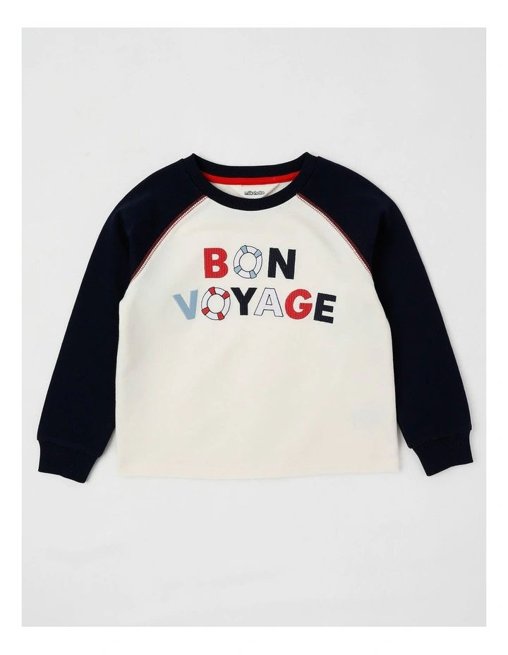 Raglan Sweat in Ecru & Navy image 1