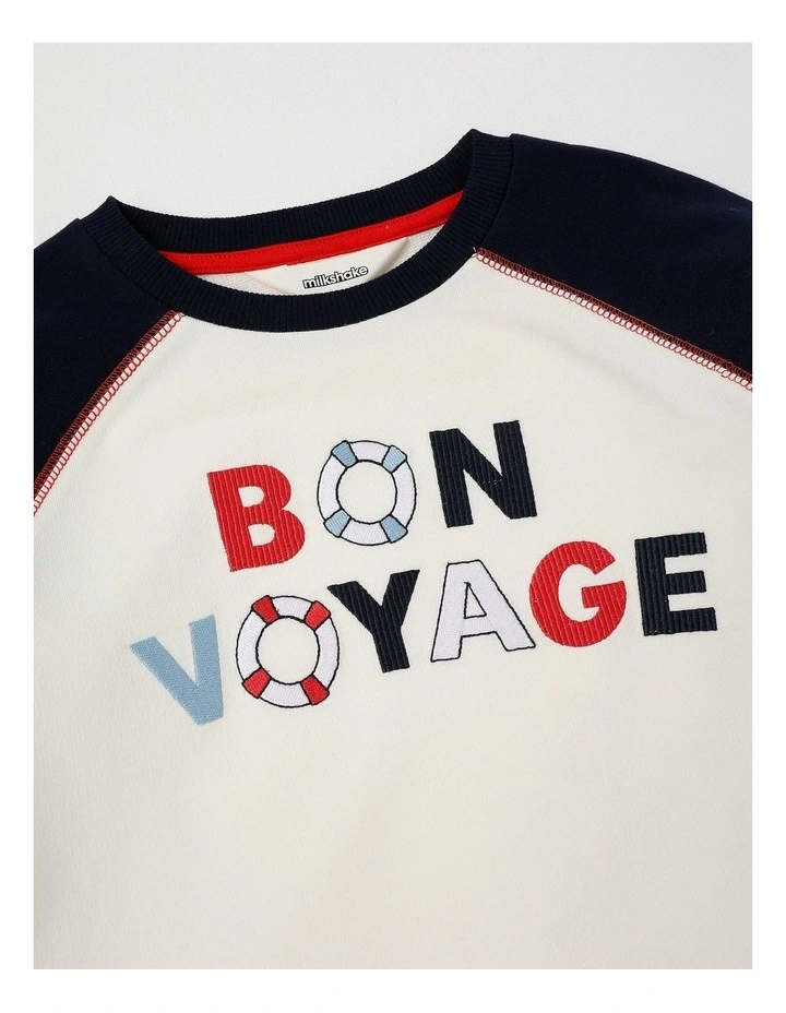 Raglan Sweat in Ecru & Navy image 2