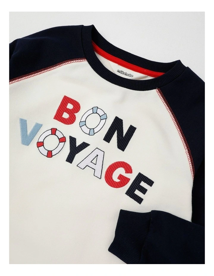 Raglan Sweat in Ecru & Navy image 4