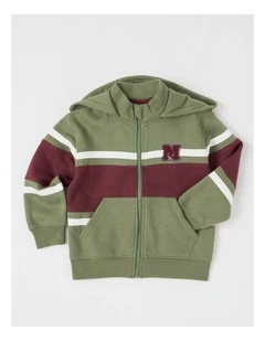 Fleece Zip Thru Splice Sweat Top in Khaki & Burgundy