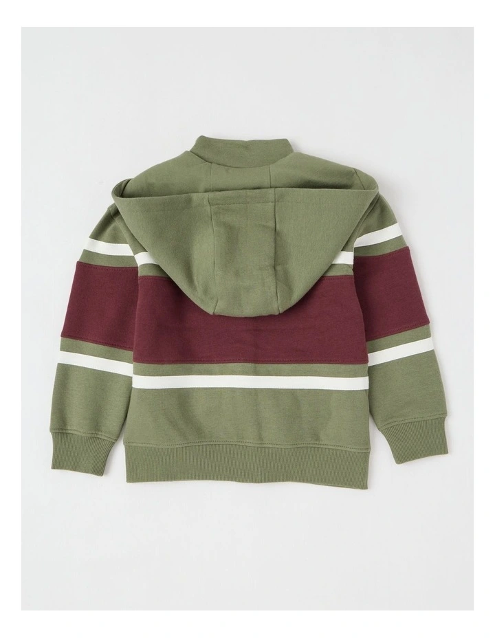 Fleece Zip Thru Splice Sweat Top in Khaki & Burgundy image 3