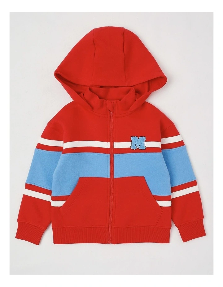 Fleece Zip Thru Splice Sweat Top in Red & Blue image 1