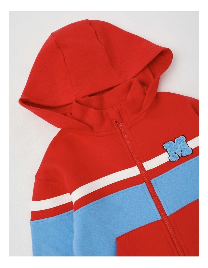 Fleece Zip Thru Splice Sweat Top in Red & Blue image 2