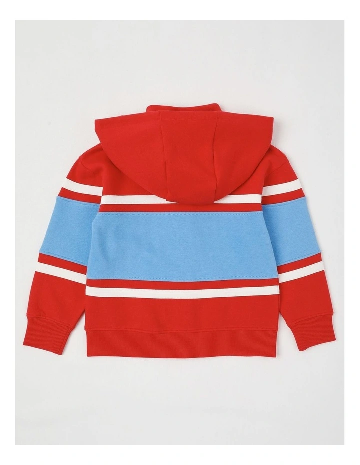 Fleece Zip Thru Splice Sweat Top in Red & Blue image 3