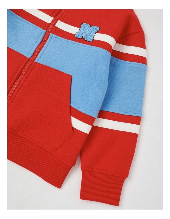 Fleece Zip Thru Splice Sweat Top in Red & Blue image 4