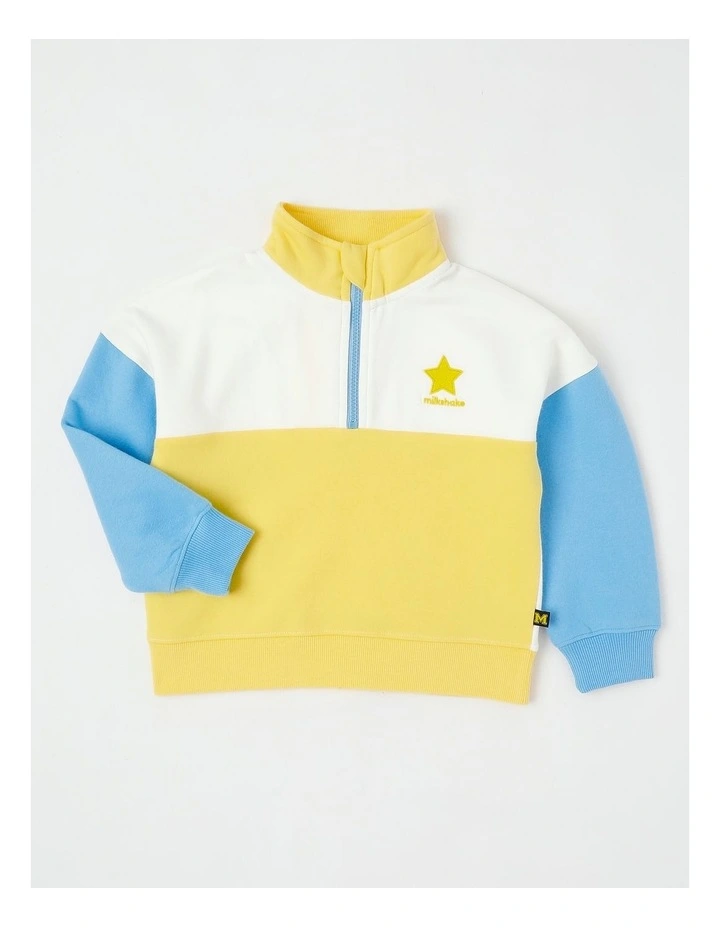 1/4 Zip Splice Sweat Top in Yellow, White & Blue image 1