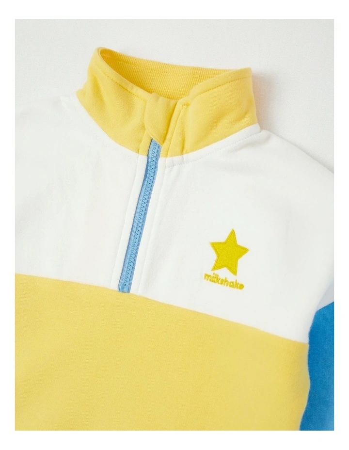 1/4 Zip Splice Sweat Top in Yellow, White & Blue image 2