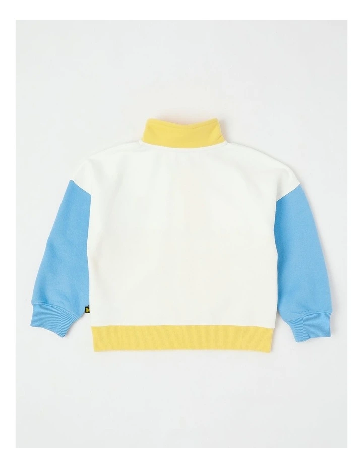 1/4 Zip Splice Sweat Top in Yellow, White & Blue image 3