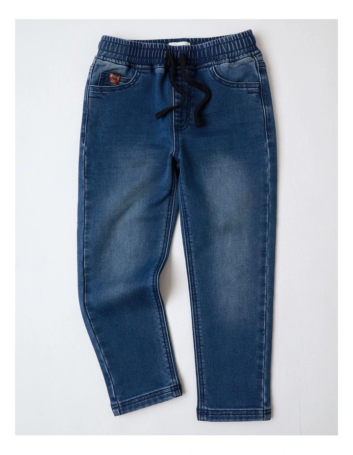 Pull On Knit Denim Jean Jogger in Dark Denim image 1