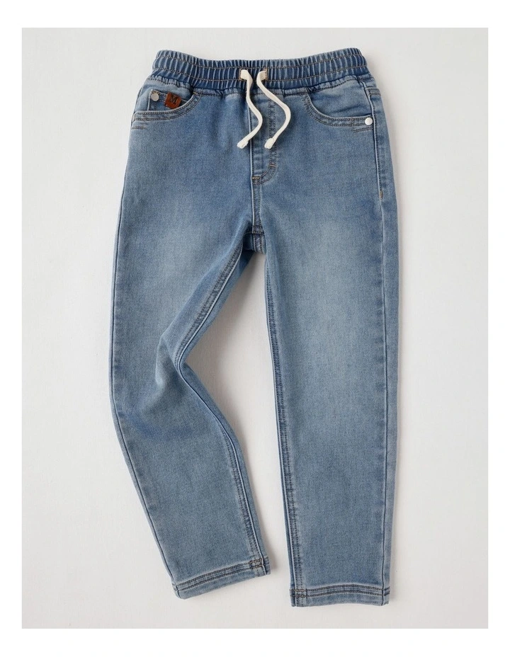 Pull On Knit Denim Jean Jogger in Mid Denim image 1