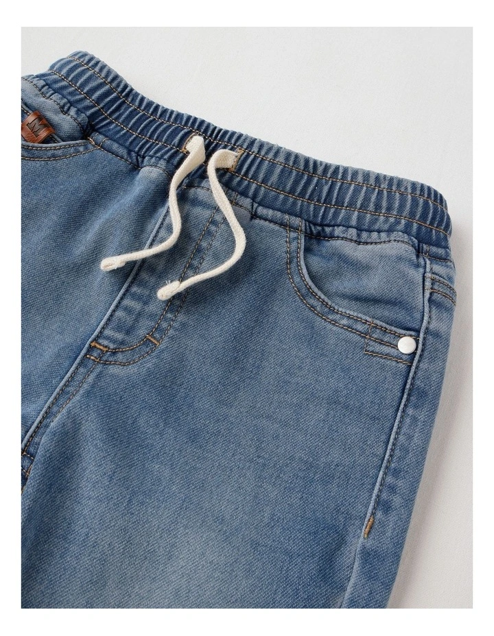 Pull On Knit Denim Jean Jogger in Mid Denim image 2