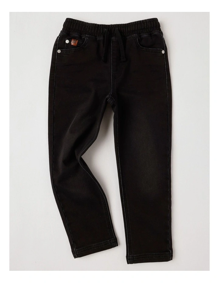 Pull On Knit Denim Jean Jogger in Black image 1