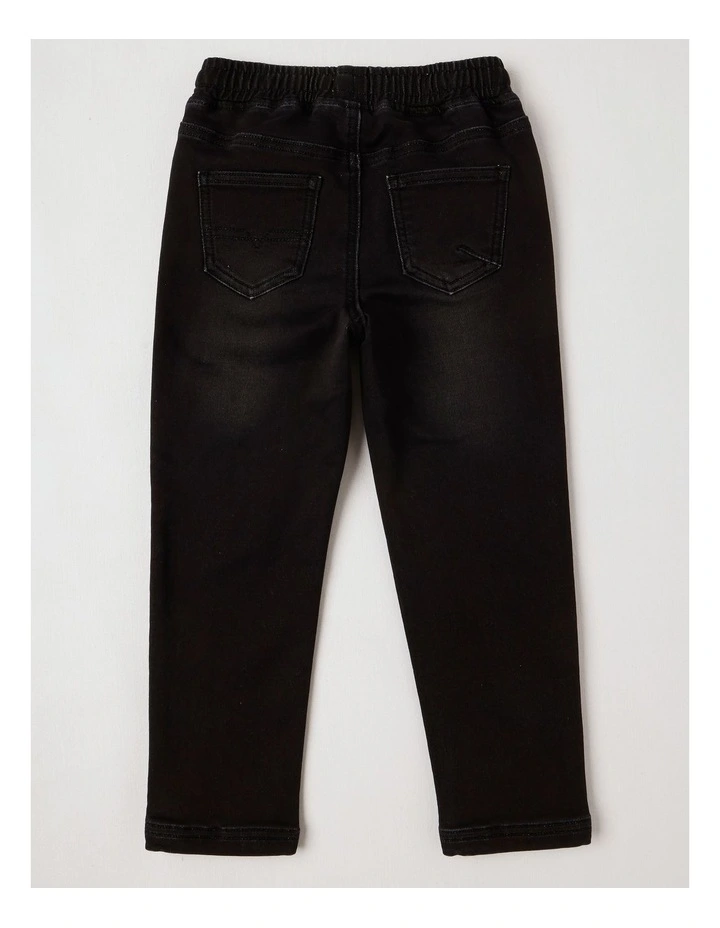 Pull On Knit Denim Jean Jogger in Black image 3