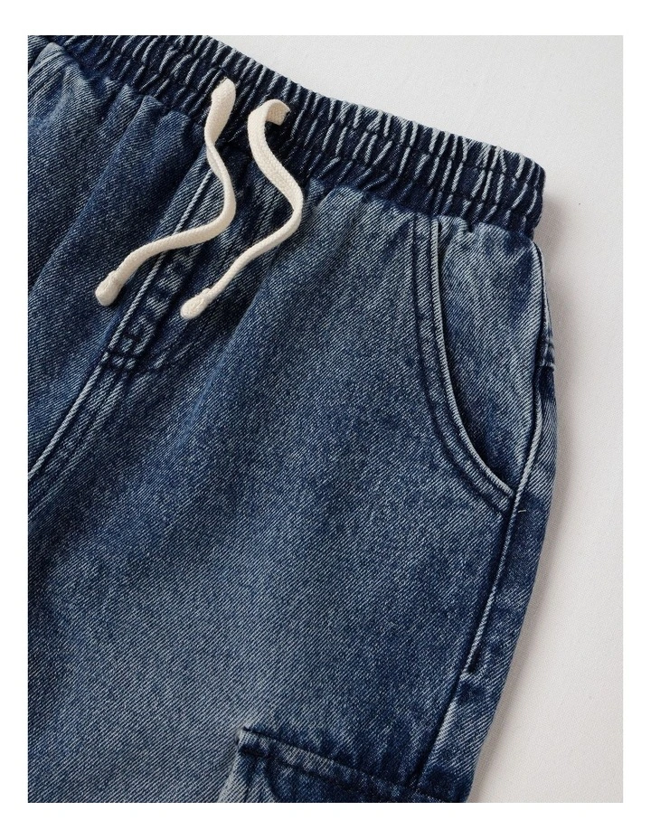 Denim Cargo Pull On Jean in Mid Denim image 2